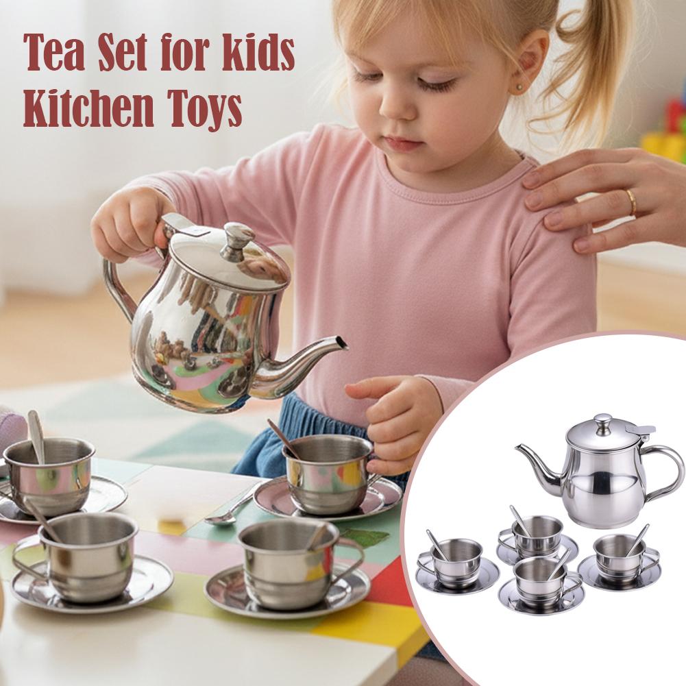 Kids Outdoor Mud Kitchen Accessories - Conjunto de Chá Infantil em Aço